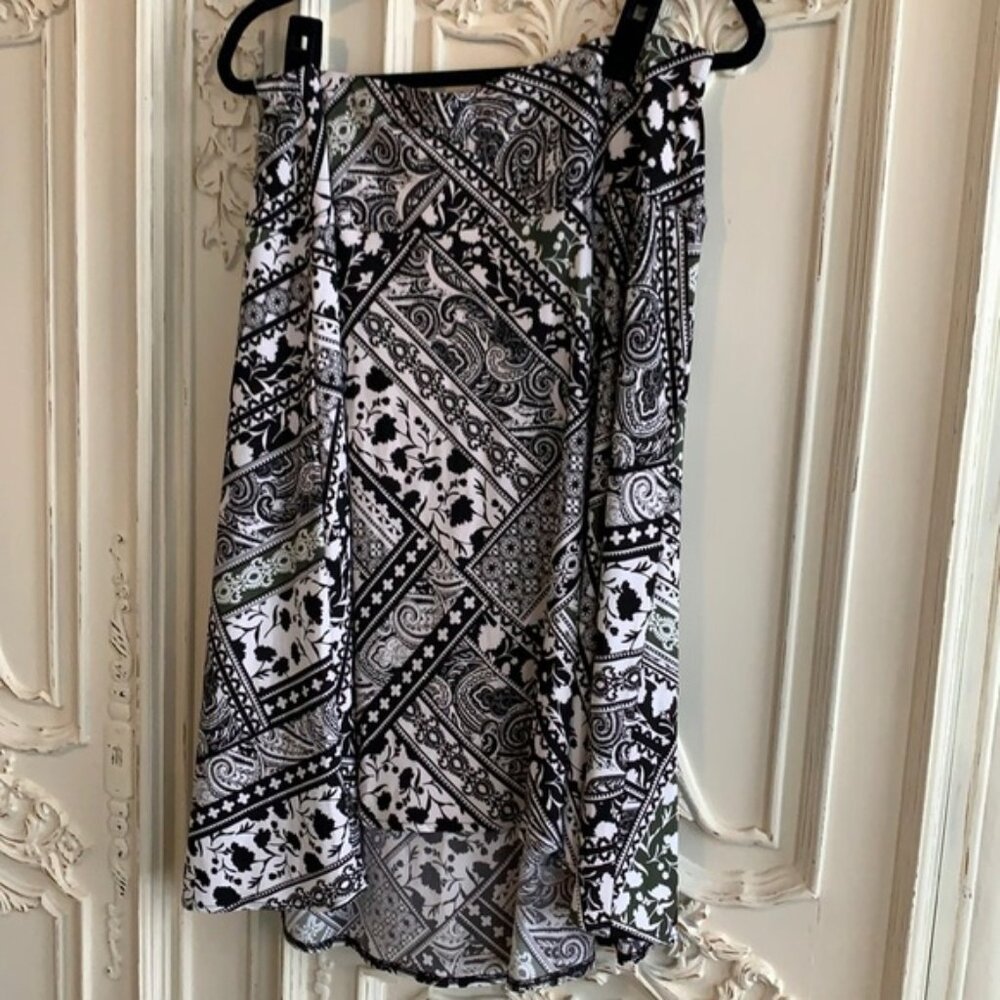 Roz & Ali Black White Green Pattern Blocking Patchwork Look Pull-On Skirt, 0X